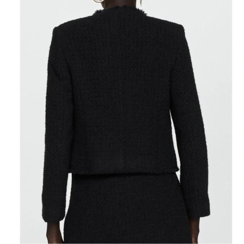Mango Tweed Jacket Blazer with Fried Ends sz Large_3